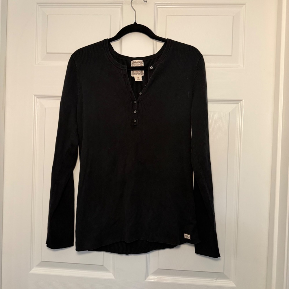 Ralph Lauren Polo Jeans Henley Sweater Black XL Ribbed Knit Casual Minimalist